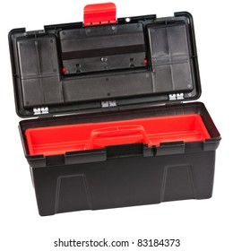 Red And Black Plastic Toolbox With Transparent Cover And Open Lid