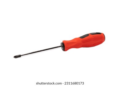 Red black screwdriver isolated on white background. Builder's and electrician's tool. Tools. Concept building
