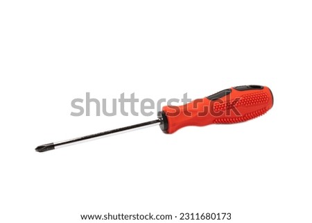 Red black screwdriver isolated on white background. Builder's and electrician's tool. Tools. Concept building