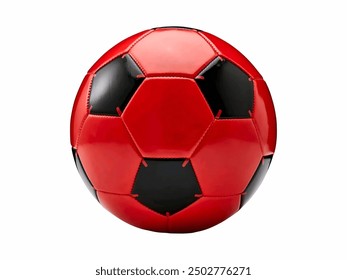 Red and black soccer ball with pentagonal and hexagonal panels commonly used in the sport of soccer, showcasing a modern, shiny design. - Powered by Shutterstock