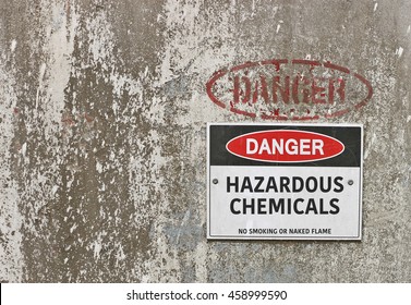 red, black and white Danger, Hazardous Chemicals warning sign