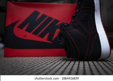 Red, Black And White Nike Jordan 1 | 23 Basketball Sneakers Culture, Red Stitches | Michael Jordan, Chicago Bulls
- Dubai, UAE, April 24, 2020