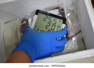 Red Blood Bag In Blood Cold Chain Temperature Control.