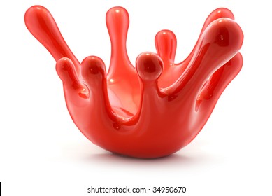 Red blood drops. Ceramic sculpture.Isolated on white background.