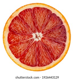 red blood orange slice, isolated on white background, clipping path, full depth of field