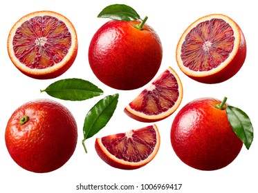 Red blood orange slices set 1 isolated on white background as package design elements