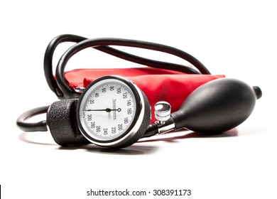 Red Blood Pressure Cuff, Close-up Isolated