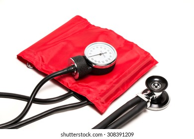 Red Blood Pressure Cuff, Close-up Isolated