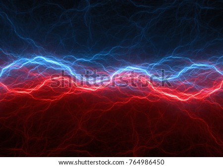 Red and blue electrical lightnings, abstract plasma
