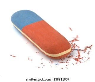 Red And Blue Eraser Isolated On White