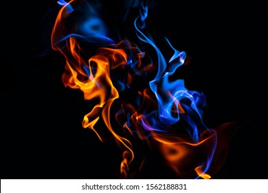 Red And Blue Fire On Balck Background