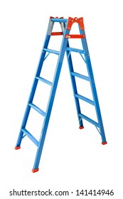 Red   Blue Ladder Isolated white background  perspective view