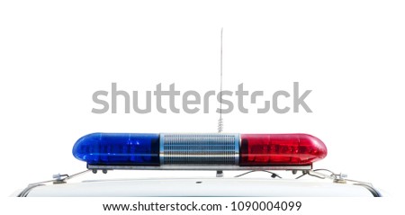 Red and blue light flasher of a police car isolated on a white background