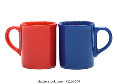 Red And Blue Mug On A White Background