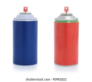  Red And Blue Spray Paint Isolated On White Background