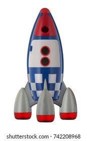 Red Blue And White Toy Plastic Childs Rocket Isolated On White