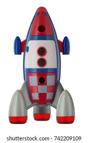 Red Blue And White Toy Plastic Childs Rocket Isolated On White