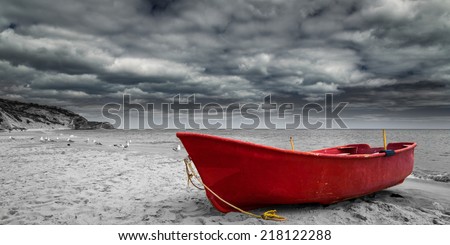 Red Boat in Black and White