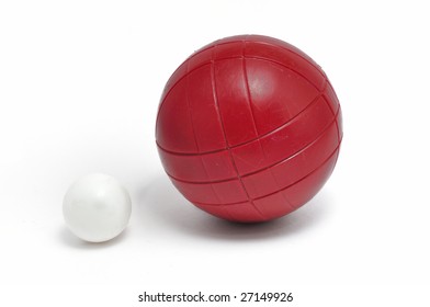 Red Bocce Ball And Pallino (Jack Or Boccino) Isolated On White