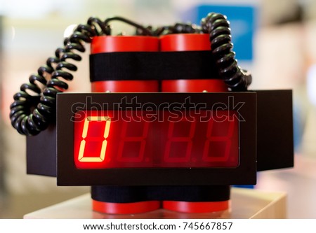 Red bomb with clock counter timer.