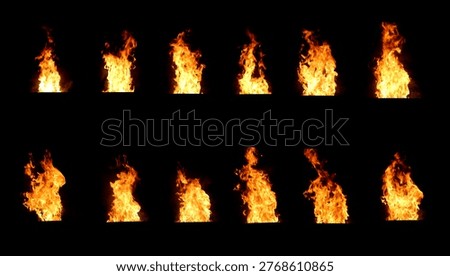 Red bonfire set of 12 types that burns fuel. on a black background