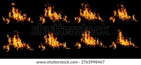 Red bonfire set of 8 types that burns fuel. on a black background