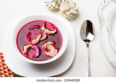 Red Borsch With Dumplings, Traditional Polish Christmas Eve Dish 