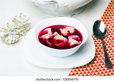 Red Borsch With Dumplings, Traditional Polish Christmas Eve Dish 