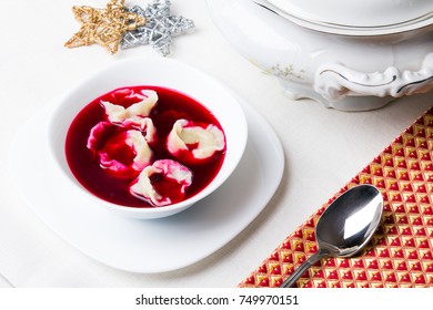 Red Borsch With Dumplings, Traditional Polish Christmas Eve Dish 