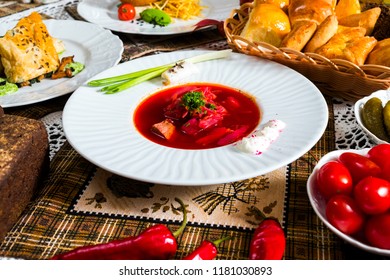 Red Borsch With Pampushkas, National Ukrainian Cuisine