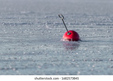 Red Bouy Frozen Stuck In Frozen Lake