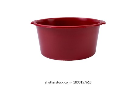 Red Bowl With Handles On A White Background With A Large Volume.