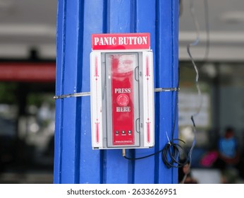 red box with panic button. alarm when an emergency occurs in a public place or office area