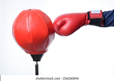 Red Boxing Glove Punch A Red Punching Bag Exercises Isolated In White