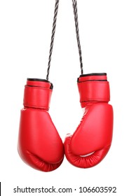 Red Boxing Gloves Hanging Isolated On White