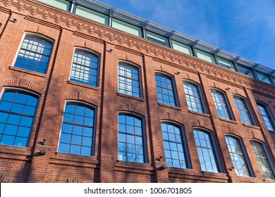 Red Brick Classic Facade Of The Office Building In Moscow