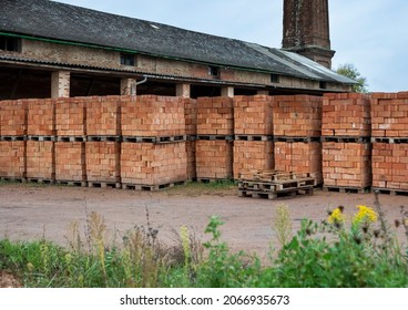 Red Brick On Pallets In Brick Factory