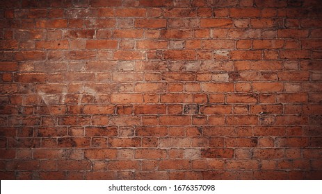 Red brick pattern. Old brick wall with cracks and scratches. Horizontal wide brickwall background. Distressed wall with broken bricks texture. Vintage house facade. - Shutterstock ID 1676357098