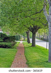 Red Brick Sidewalk, East Hampton, Long Island, New York