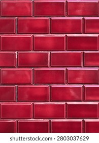 Red Brick Tile Wall Pattern Background — Glossy Ceramic Subway Tiles Texture for Design