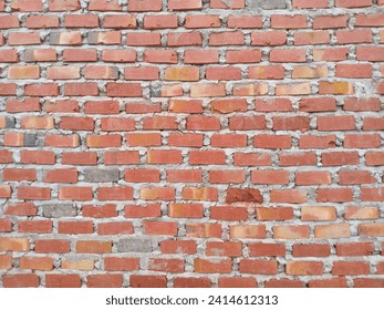 Red brick wall background with copy space. Panoramic view of empty. old 