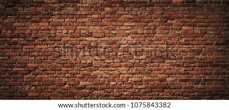 Red Brick wall background. Old Red stone blocks panoramic texture