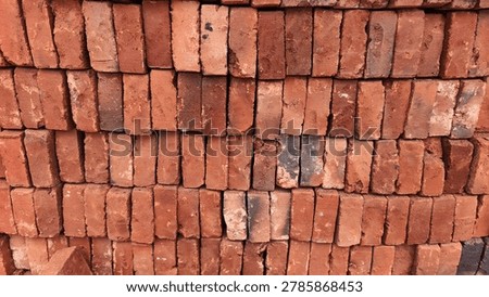 Red Brick Wall Pattern Arranged in Neat Horizontal Rows with Natural Daylight Macro Shot Style for Architecture Construction and Interior Design Commercial Use