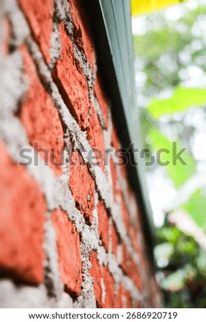 Red Brick Wall with Rough Texture Outdoors

Close-up photo of a red brick wall with gray cement showing the rough texture and natural pattern of the bricks. The blurred green background creates a natu