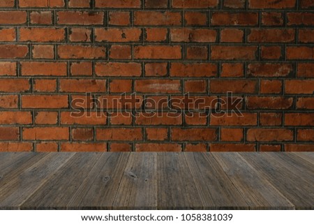 Red Brick wall texture background surface natural color with wood terrace