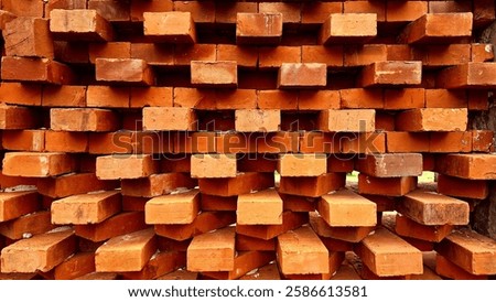 Red brick wall texture background, asymmetrical pattern for building exterior