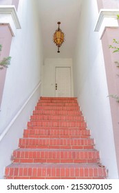 Red Bricks Doorsteps With Pendant Light At San Francisco, California