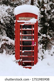 Red British Telephone Box Snow