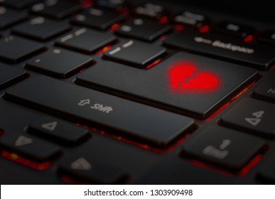 Red Broken Heart In Keyboard Black