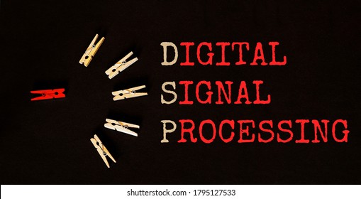 Red And Brown Text DSP Digital Signal Processing On The Black Background